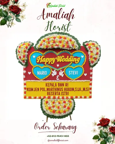 Karangan Papan Bunga Pernikahan di Pemping